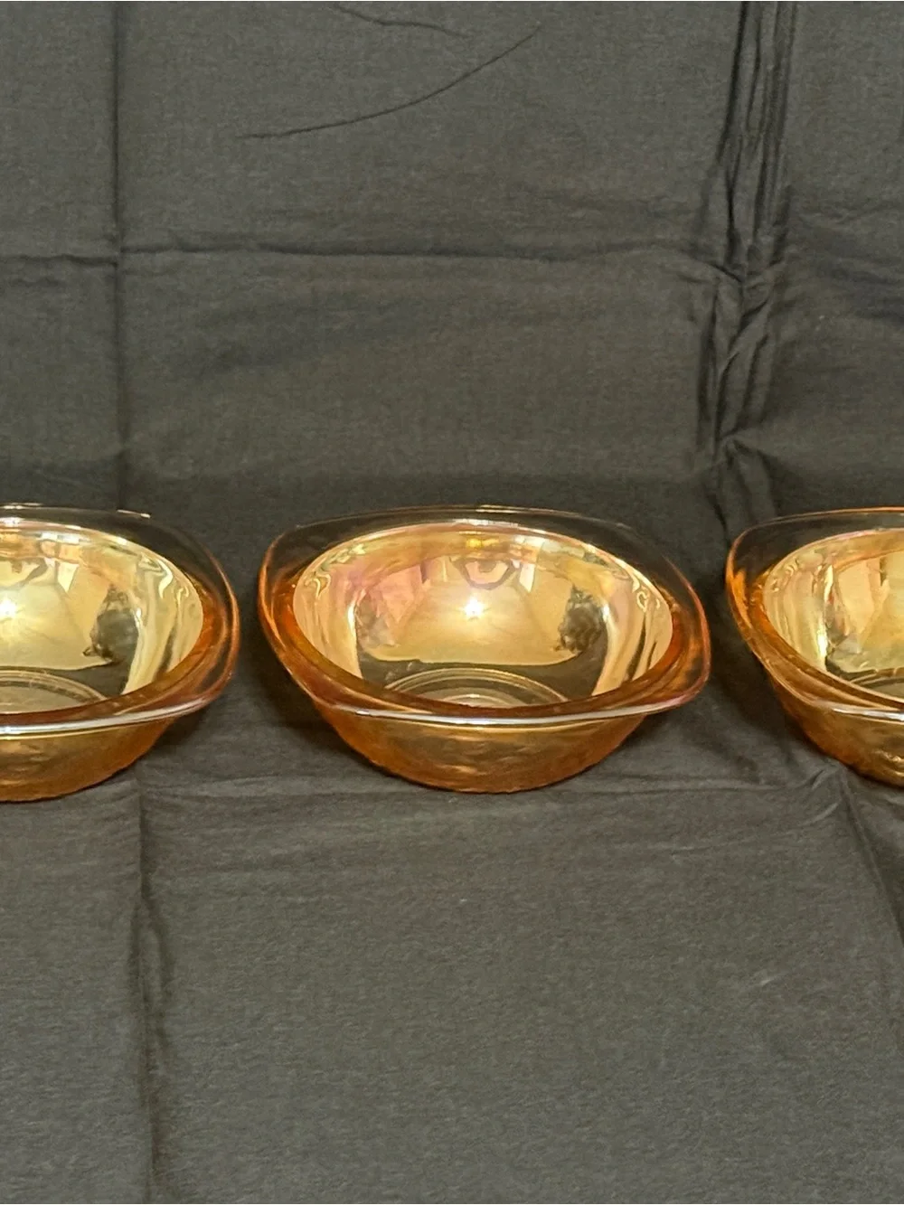 Amber Iridescent Glass Serving Bowls - Set of 3